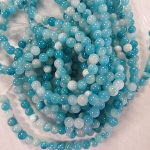 6MM Persian Jade Beads-Blue White Mix-ONE Gemstone Bead Strand-Craft Supply NWT